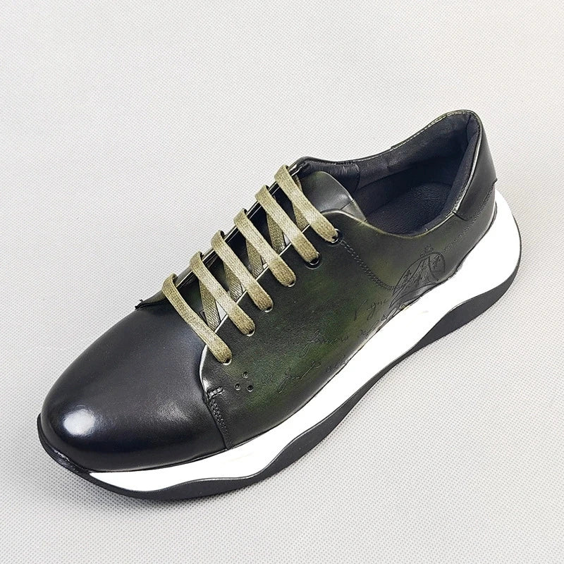 Luxury Handmade Genuine Cowhide Leather Casual Oxfords Mens Dress Shoes Height Increasing Lace-up Flat Sneakers for Men