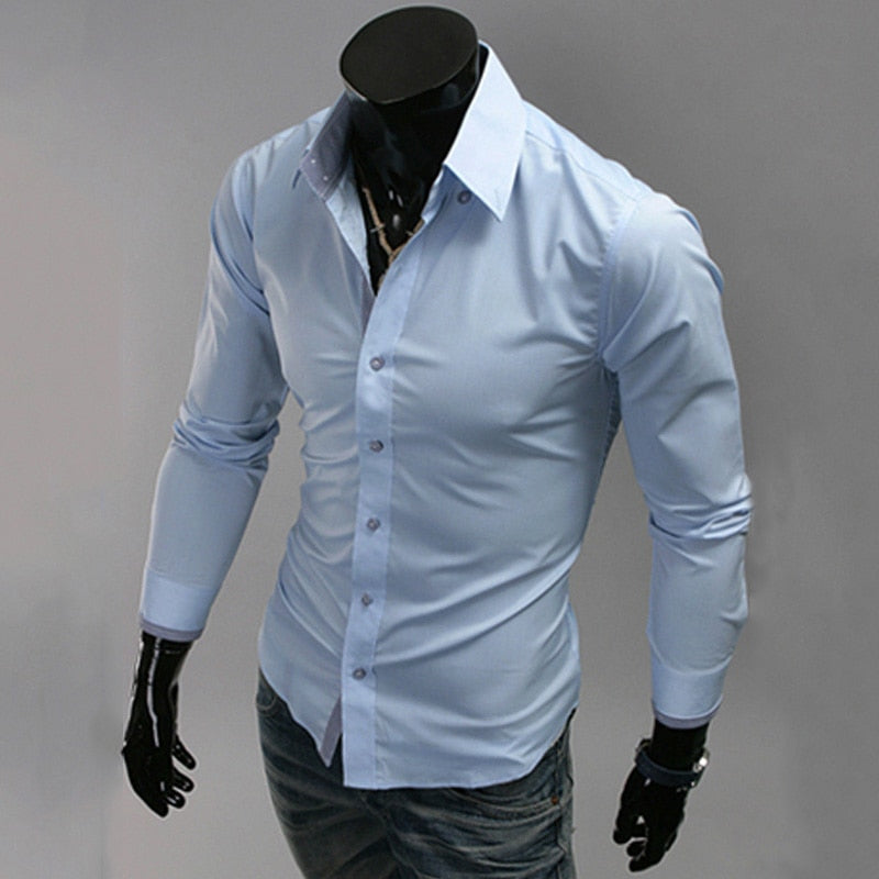 Mens Casual Shirts 2022 Single Breasted Mens Slim Fit Dress Long Sleeve Shirts Soild Male Social Shirts Designer Chemise Homme