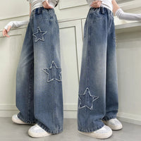 Girls Jeans 2025 Spring Autumn New Fashion Star Pattern Casual Denim Pants School Kids Trendy Teenage Children's Trousers 5-14T