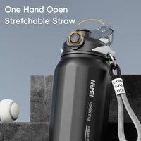 One Button Open Water Bottle with Lifting Rope, Large Capacity Stainless Steel Thermos Bottle,Outdoor Sport Vacuum Flasks