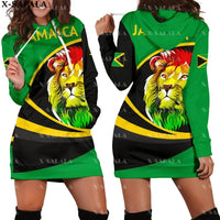 JAMAICA Emblem Country Flag New Harajuku Novelty 3D Print Autumn Hoodie Dress Women Casual Wear Long Sleeve Hooded Dress-3