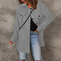 Winter Women Woolen Coat Top Elegant New 2024 Fashion Long Sleeve Turn Down Collar Single Breated Pocket Loose Jacket Outwear