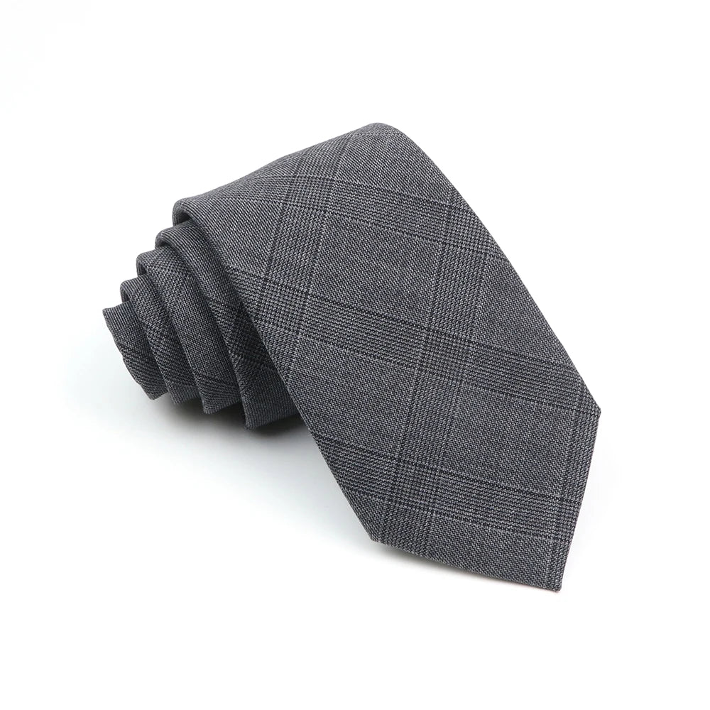 Mens Ties 7cm Classic Wool Handmade Skinny Grey Plaid Neckties Striped Narrow Collar Slim Cashmere Casual Tie Accessories Gift
