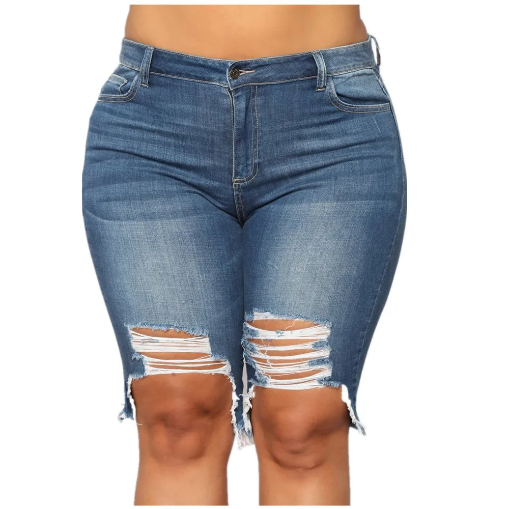 Wmstar Plus Size Jeans Shorts Women Bodycon Super Stretch Knee Length High Waist Fashion Streetwear Denim Wholesale Dropshipping