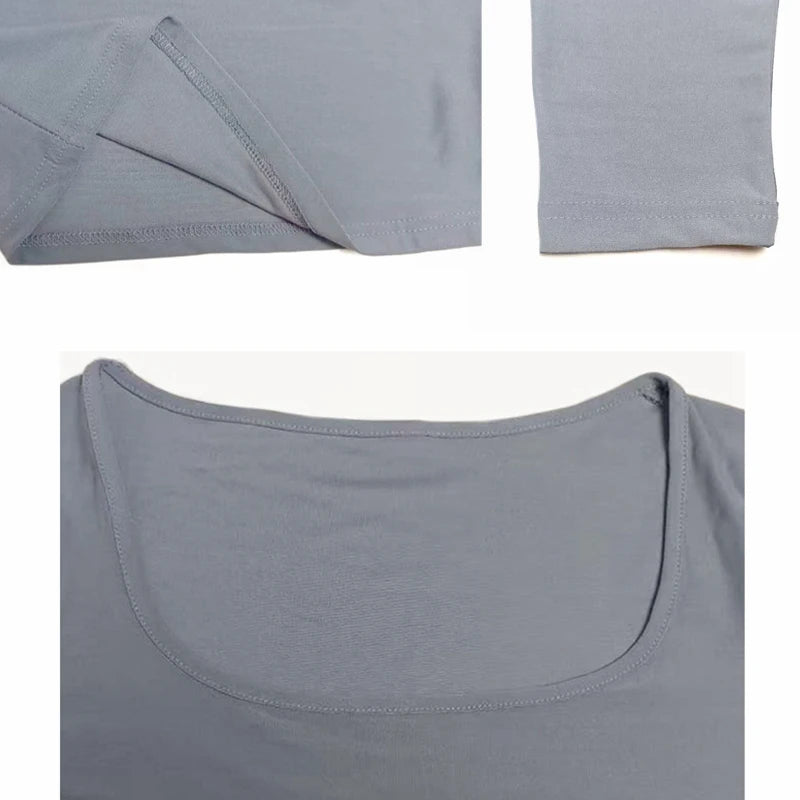 Long Sleeve T-shirt Slim Tops Sexy Woman Clothing Square-Cut Collar Close-fitting Tee Shirt Street Wear Fall 2025 New 2523