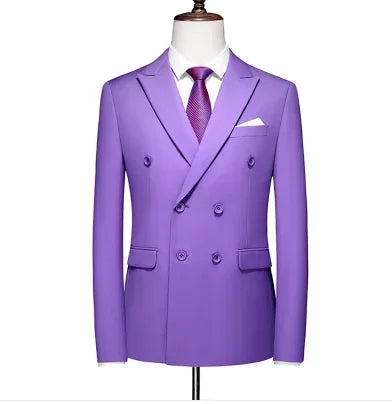 Men's Blue Double Breasted Formal Suit Jacket, Business Office Blazer, Masculino Wedding Party Dress Coat,  Slim Man Tuxedo