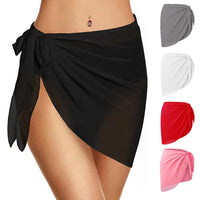 Women Beach Bikini Cover Up Solid Color Pareo Chiffon Wrap Skirt Tassel Sarong Scarf Beachwear Bathing Suit Beachwear Swimsuits