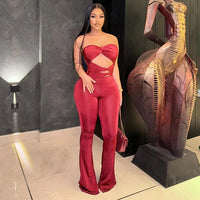 FAGADOER Spring New Sexy Hollow-out Bodycon Jumpsuits Woman Solid Color Sleeveless Backless Rompers Female Streetwear Overalls