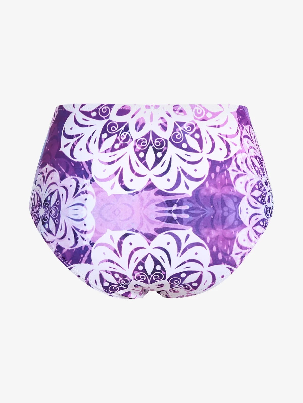 ROSEGAL Plus Size Women Three Piece Padded Tankini Swimsuit Bikinis Set Purple Ethnic Printed Ombre O-ring Handkerchief Swimwear