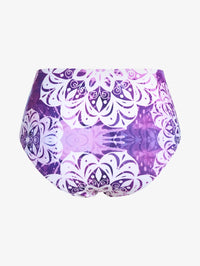 ROSEGAL Plus Size Women Three Piece Padded Tankini Swimsuit Bikinis Set Purple Ethnic Printed Ombre O-ring Handkerchief Swimwear