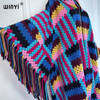 WINYI African Winter color printed tassel hooded cardigan woman abaya outfits for women coat Open Front Kimonos long down poncho