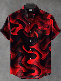 Men's Short Sleeve Shirt Vintage Ethnic Style Sunlight and Tree Illustration Art Snake Print Casual Linen Shirt