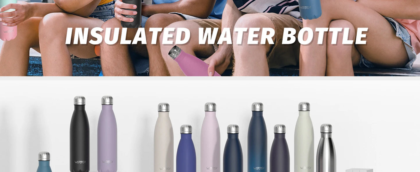 WATERSY 500ml Insulated Water Bottle, Stainless Steel Thermal Leakproof Flask, BPA-Free Double Walled Vacuum Bottle for Sports