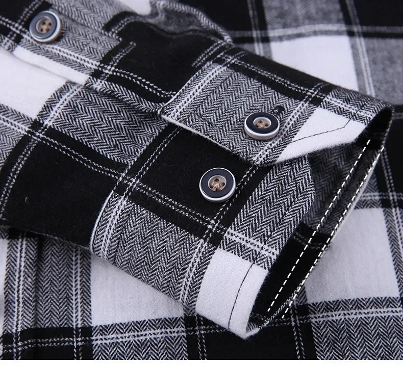 S-11XL Plaid Flannel Shirts For Men's Long Sleeve Cotton Fashion Design Young Casual Standard-Fit Thick Man Shirt Blouse Clothes