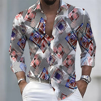 Men's Retro Color-Blocked Floral Print Long-Sleeve Shirt with Paisley Pattern Design, Casual Top for Spring and Autumn