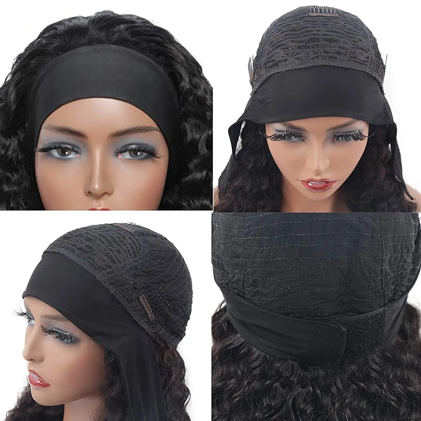 Headband Human Hair Wig No Glue Brazilian Human Hair Wig 180% Density Deep Curly Headband Wig for Women Human Hair Wig