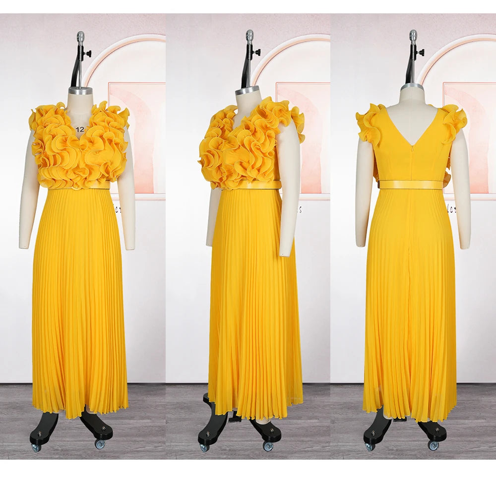 Elegant African Dresses for Women 2025 New Fashion Sleeveless Chiffon Maxi Robe Plus Size Christmas Evening Party Long Dress