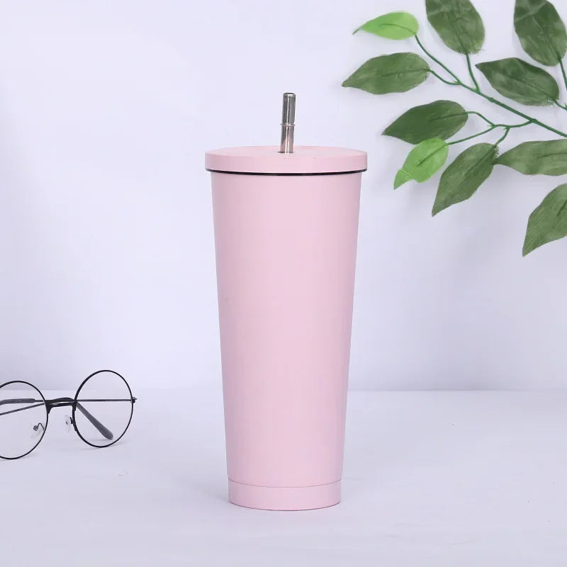 Stainless Steel Insulated Vacuum Drinking Cup with Tumbler Lid and Straw, 500/750ml Beer Mug, Tea Mug, Travel Cup