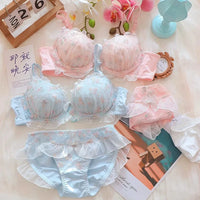 Japanese Girls Sexy Luxury Embroidery Lace Kawaii Sweet Lingerie Women Set Plus Size Cute Push Up Suit 32 34 36 38 40 A B C D E