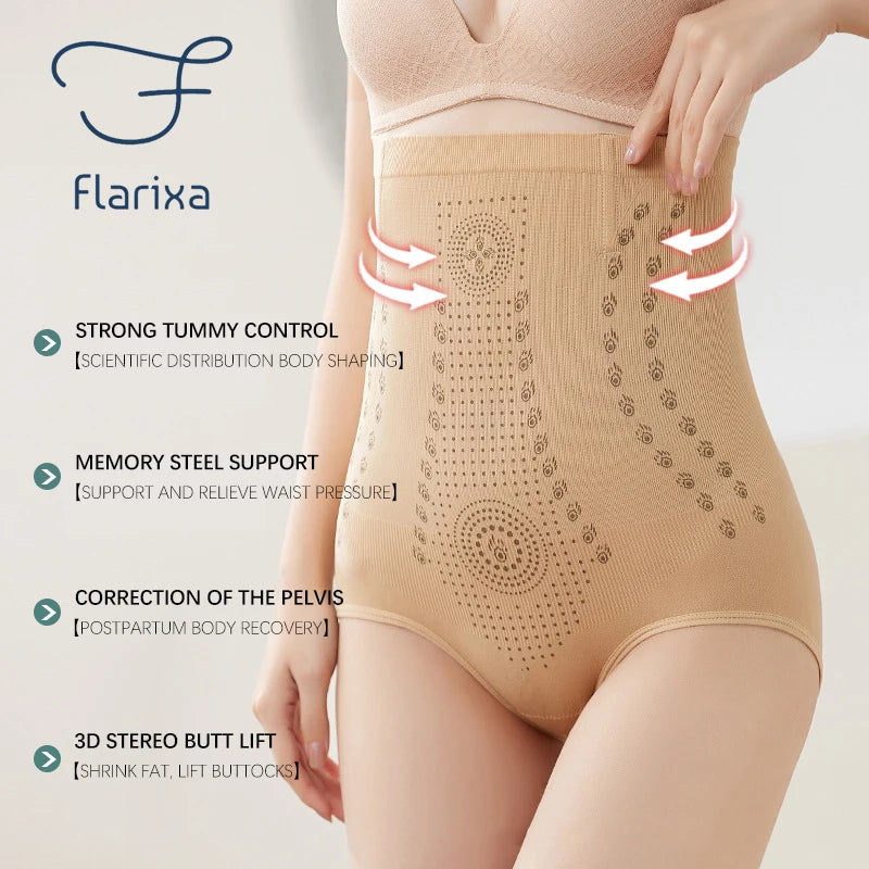 Flarixa Women High Waist Tummy Control Panties Flat Belly Panties Seamless Briefs Postpartum Slimming Underwear Body Shaper Pant