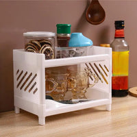 1PC PP Desktop Double Layer Storage Rack Rectangular White Organizing Student Desk Office Cosmetics Stationery