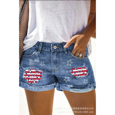 Wepbel Y2K Rainbow Printing Short Jeans Women Summer Straight Patchwork Ripped Denim Shorts Washed Ripped Hole Short Jeans