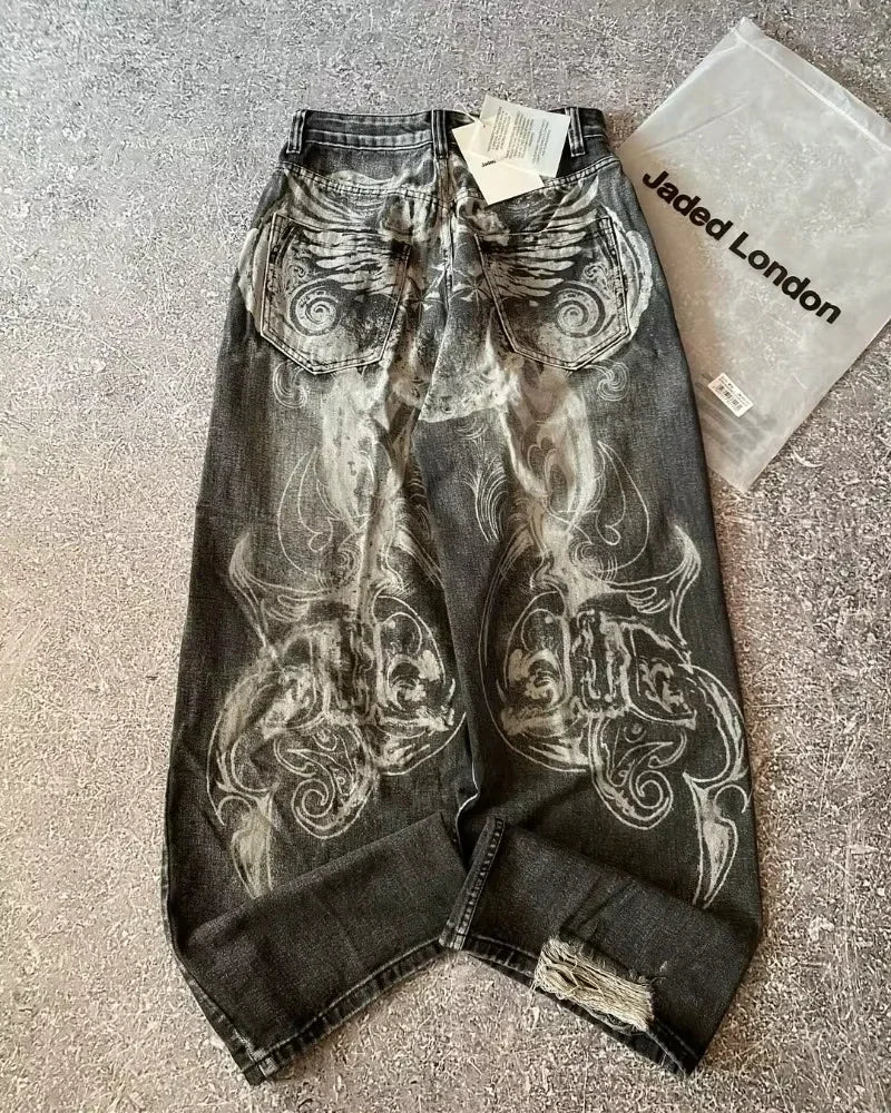 Y2K Fashion Pattern Embroidery Baggy Jeans Men and Women High Street Vintage Hip Hop Casual Couple High Quality Wide-leg Pants