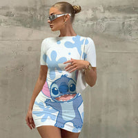 Disney Stitch Design Seaside Spice Girls Short Skirt Women's Tight Pack Hip Sexy Mini Slim tight Beach Dress Ladies Summer New