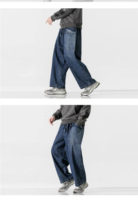 2023 Men Straight Denim Pants Men Blue Jeans Loose Trousers Male Causal Oversize Wide Leg Pants Elastic Waist Black Jeans