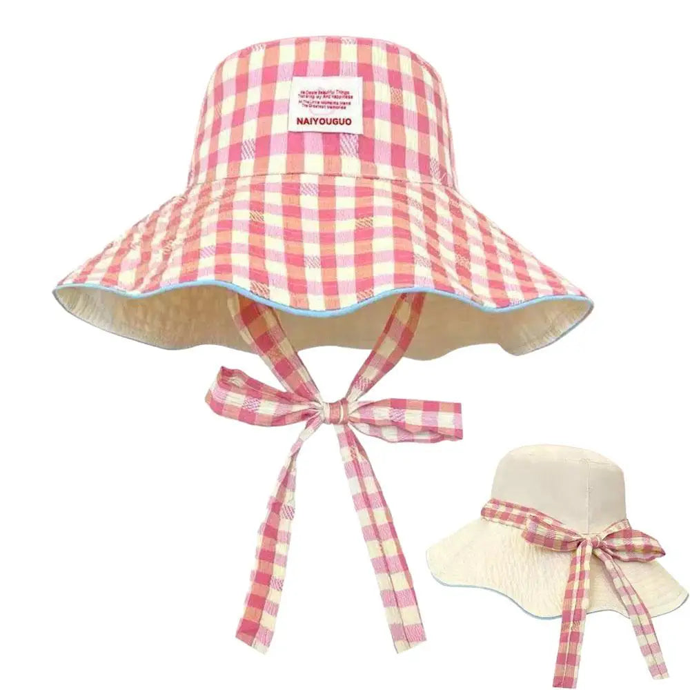 Sun Hats for Women Reversible Plaid Bucket Hat Wide Brim UV Protection Beach Hats Summer Travel Outdoor Foldable Sun Cap Fishing