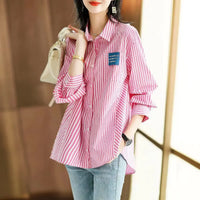 Button Up Female Tops Crop Striped Women's Shirt And Blouse Vintage Xxl Premium Promotion Fashion 2025 Elegant Youth Offer