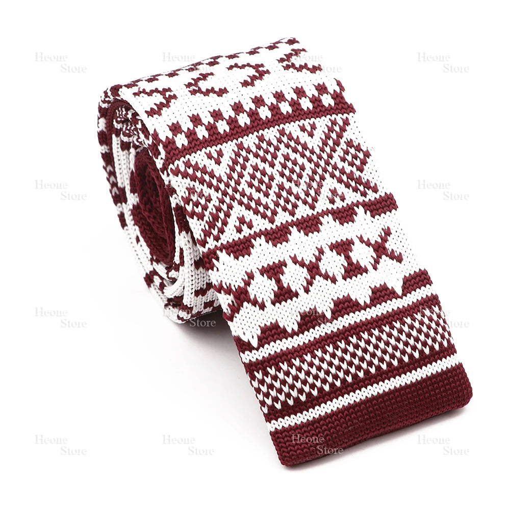 Novelty Chic Knitted Ties For Men Women Red Green Grey Woven Necktie Plaid Geometric Pattern Skinny Slim Narrow Winter Cravat