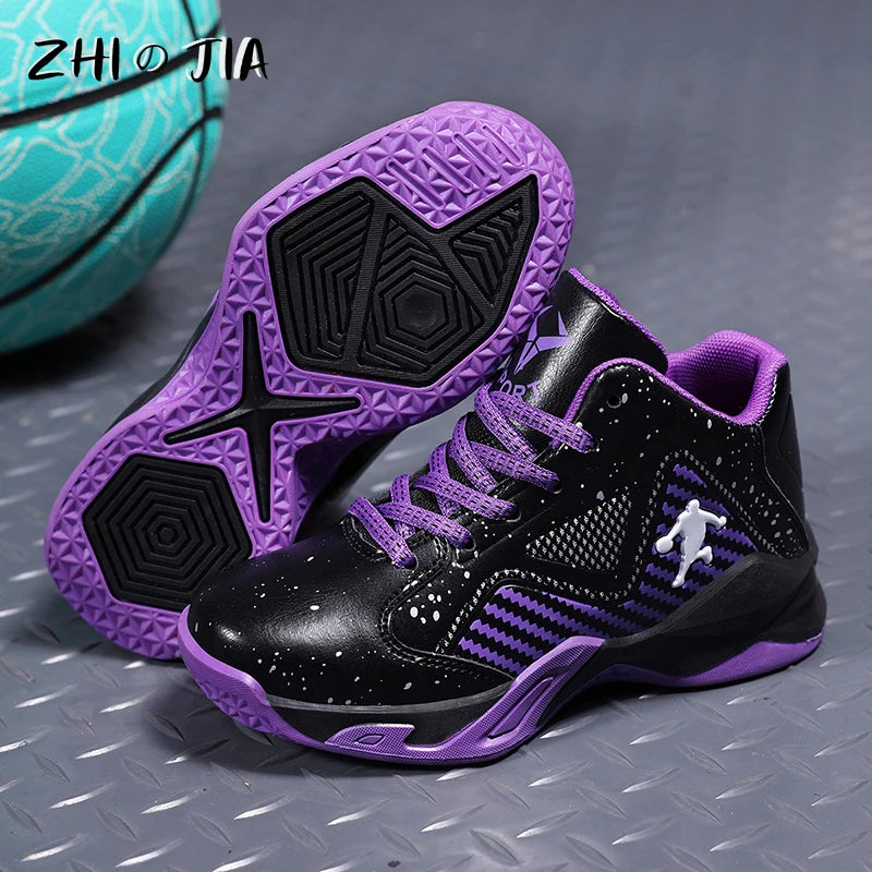 Youth Basketball Shoes Outdoor Non slip Durable Sports Shoes Boys Spring and Autumn Fashion Trend Leather Sneaker