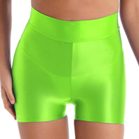 Women Glossy Shorts Spandex Short Leggings Seamless Tight Smooth Elastic Shiny Biker Shorts