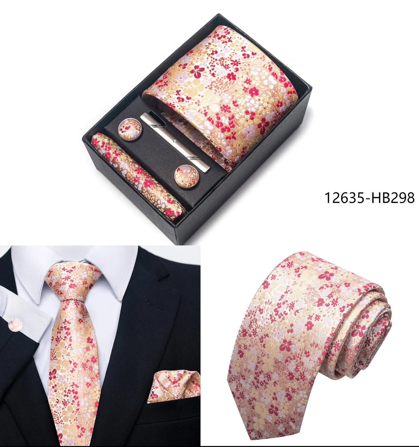 2025 New Design Fashion Brown Paisley Tie Handkerchief Cufflink Set For Men Necktie Clothing Accessories Birthday Present