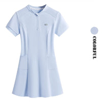 DRUR Elegant Tennis Dress Women Summer Lightweight Quick Dry Sports Dress Back Hollow Out Golf Wear Yoga Clothing Sportswear New