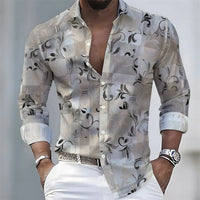 American retro patchwork print men's long-sleeved shirt, casual spring and autumn turn-down collar cardigan, plus size men's top