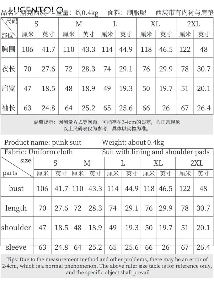 Men Gothic Blazer Double-breasted Korean Punk Small Suits New Casual Jacket Fashion Slim Gentleman Party Solid 2024 Clothing