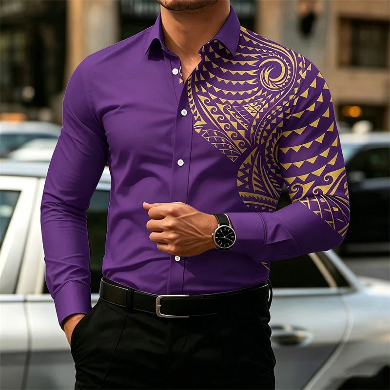 2026 New Men's Long-Sleeve Shirt, Fashionable Pattern Print, Slim Fit, European Size Business Casual Men's Top, Sizes XS-6XL