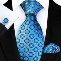 Flower Dot Ties For Men Luxury 8cm Wide Floral Wed Necktie Pocket Square Cufflinks Set Fashion For Men Party Wedding Gift