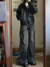 CJFHJE American Retro Bell Bottoms Washed Black Low Waist Slim Flare Jeans Women Fashion Cozy Denim Trousers Hiphop High Street