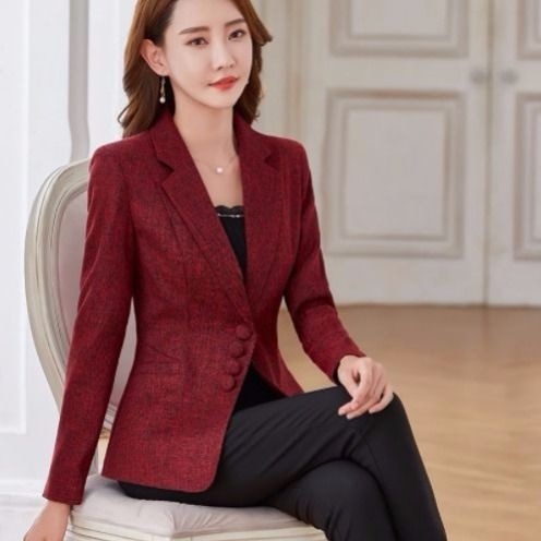 Elegant Women Autumn Blazer Casual Long Sleeve Professional Fashion Office Lady Business Slim Single Breasted Coats New