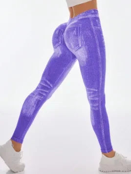 Women's Gym Printed Yoga Tight Pants Seamless High Waist Perforated Fake Pocket Tight Pants Yoga Fitness Pants