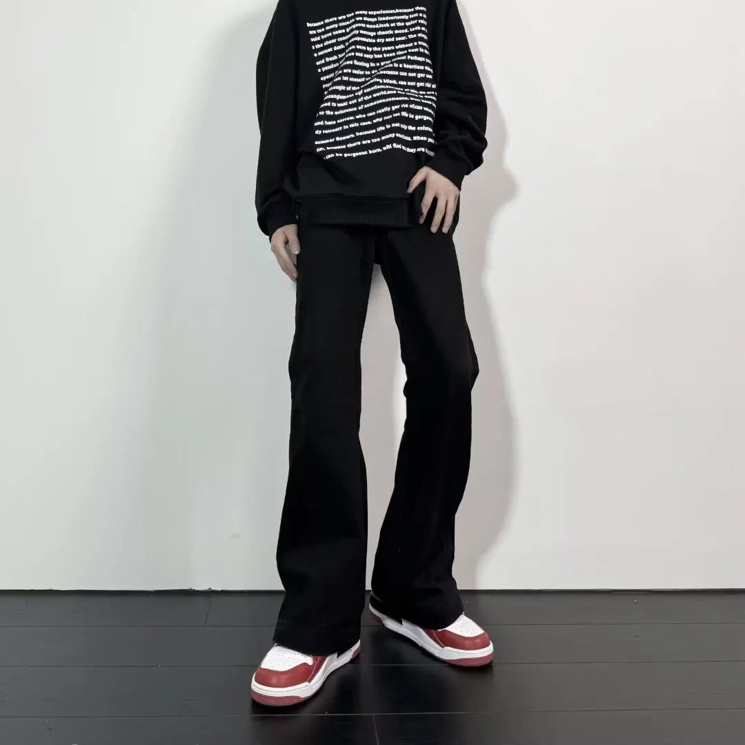 Black Jeans Men Casual Simple All-match Flare Sleeve Handsome Streetwear Daily Fashion Stretchy American Style Pantalon Homme