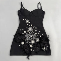 2026 New Arrival Women Spaghetti Strap Bandage Dress Luxury Rhinestones Diamond Club Party Mini Clothes