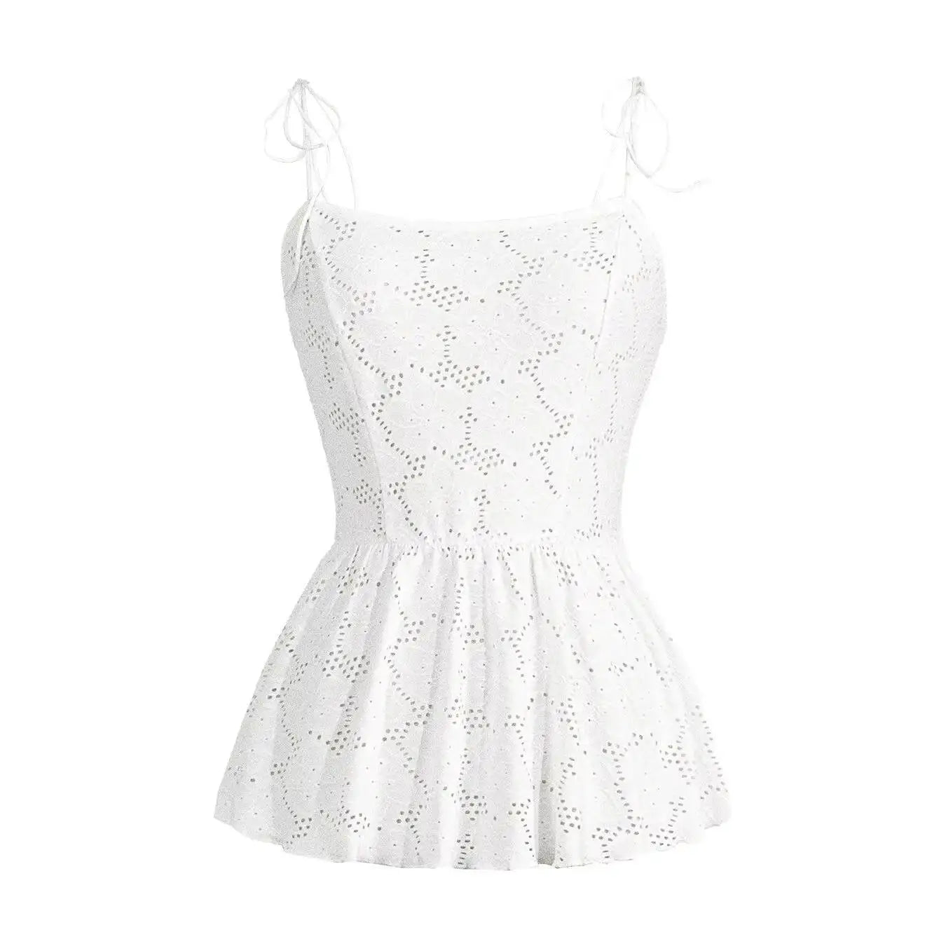 Women's Cami Top White Boho Eyelet Tank Top Strap Square Neck Peplum Hem Ruffle Spring Summer Casual Beach Vacation Blouse