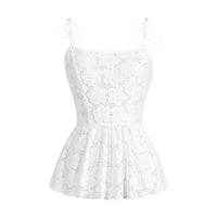 Women's Cami Top White Boho Eyelet Tank Top Strap Square Neck Peplum Hem Ruffle Spring Summer Casual Beach Vacation Blouse