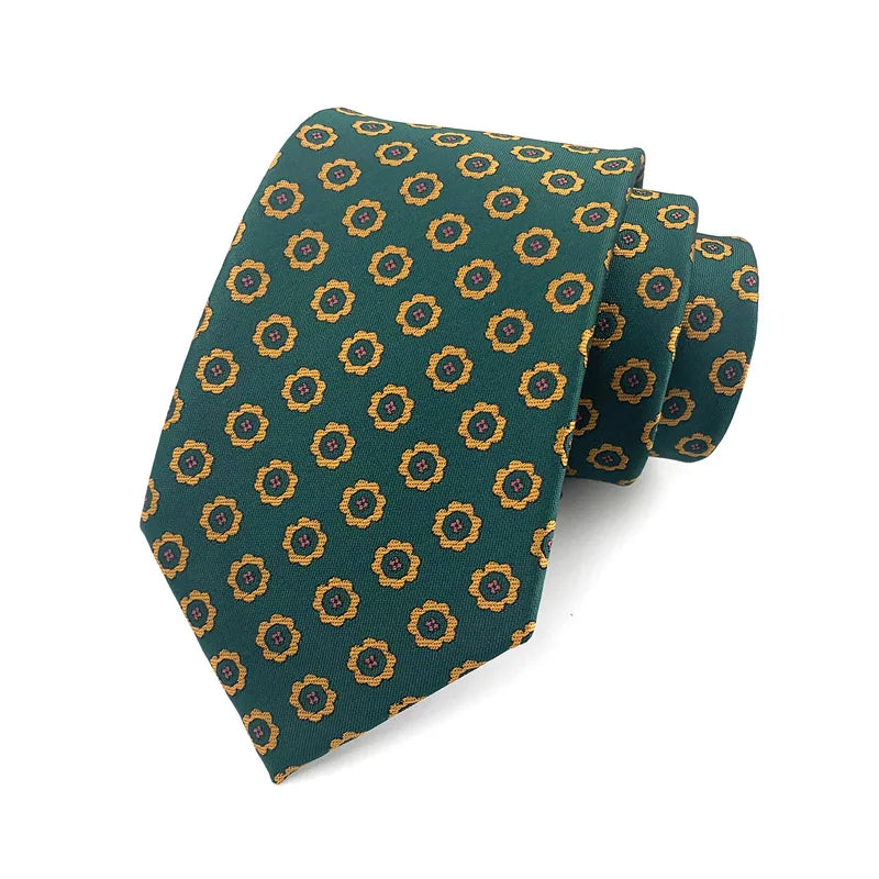 Fashion 8CM Mens Necktie Polka Dot Stripes Paisley Ties For Man Jacquard Woven Ascot Green Color Business Party Accessories