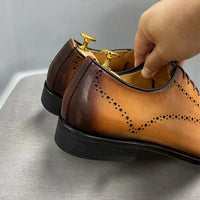 Mens Size 7-12 Oxford Shoes Wingtip Genuine Calf Leather Luxury Lace-Up Business Office Brogue Dress Shoes for Men