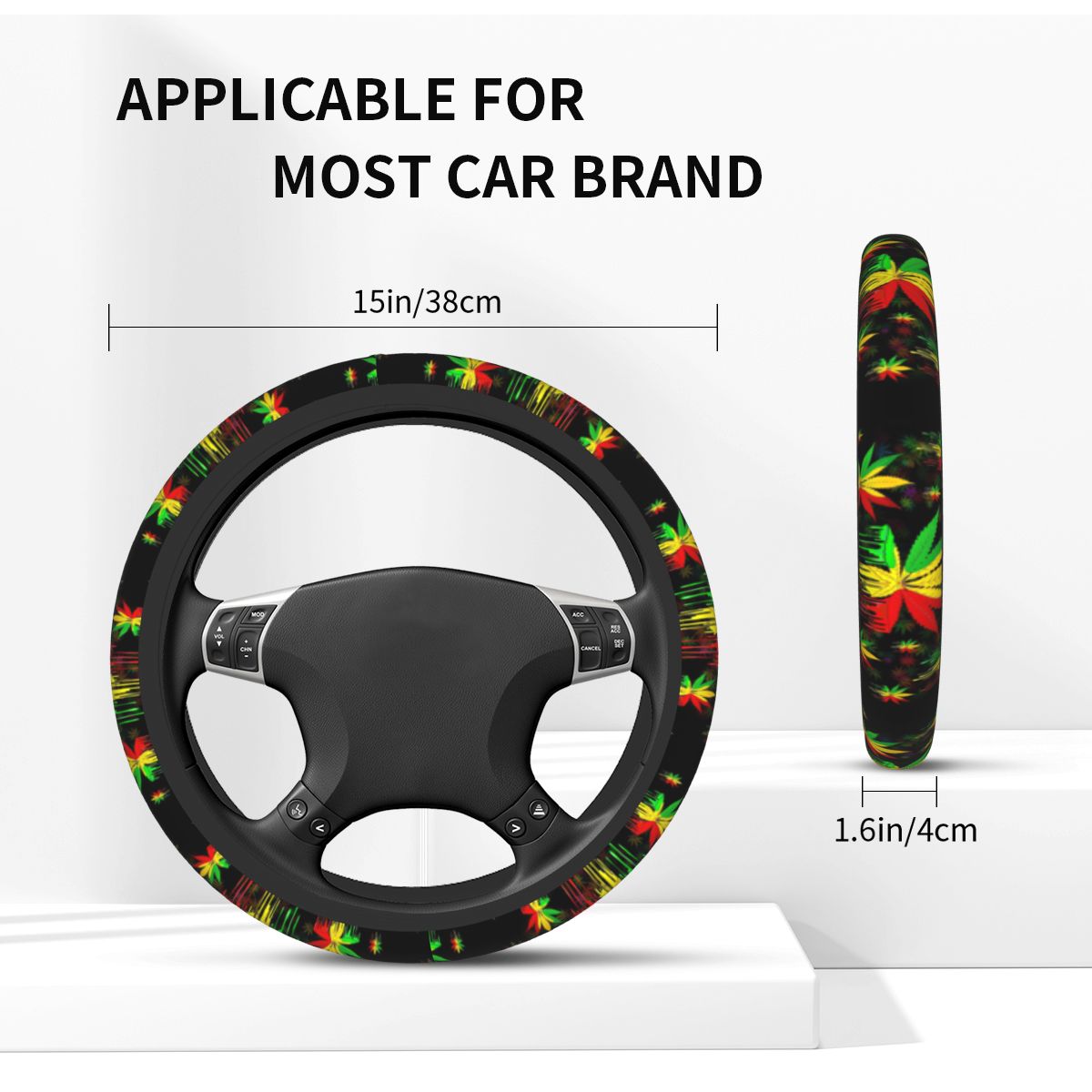 Maple Leaf Rasta Car Steering Wheel Cover 38cm Universal Reggae Rastafarian Jamaica Steering Wheel Protective Cover Car-styling